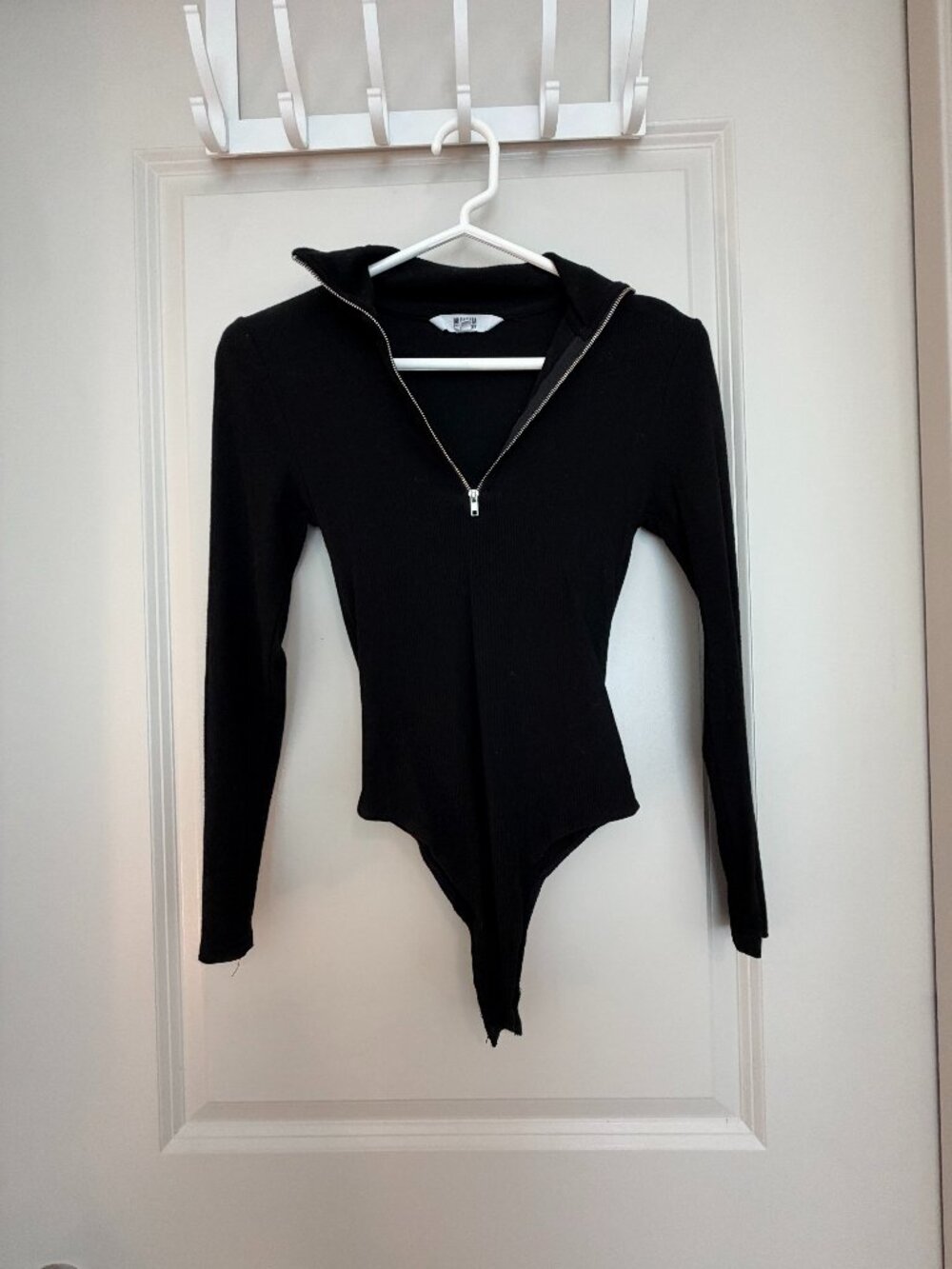 Black Quarter Zip Long Sleeve Bodysuit